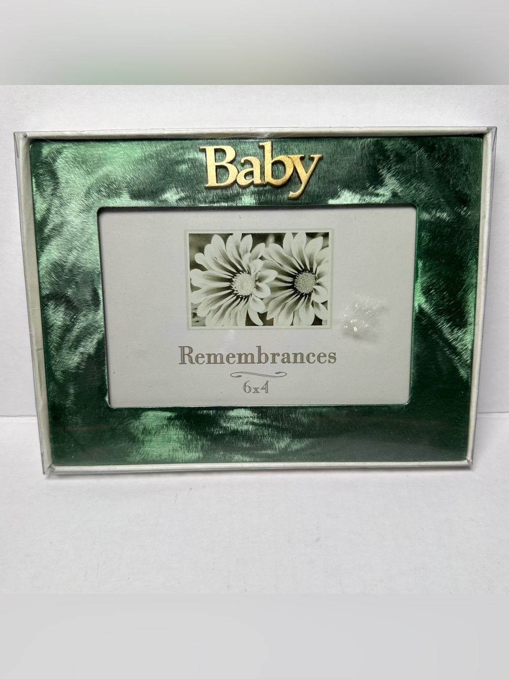 VTG 90s Baby Picture Frame 6x4 Green Brushed Metal-3D Baby-Unisex-NEW-NOS-MINT